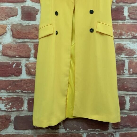 Zara Woman Blazer Medium Yellow Button Accent Open Front Long Jacket - Picture 4 of 9